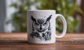 A coffee mug with an owl on it Royalty Free Stock Photo