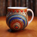 Unique 3d Indian Pop Culture Mug With Realistic Red, Blue, And Gold Designs Royalty Free Stock Photo