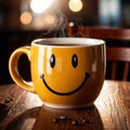 Coffee mug with smiley face, start the day with cheer and happiness