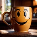 Coffee mug with smiley face, start the day with cheer and happiness