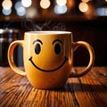 Coffee mug with smiley face, start the day with cheer and happiness