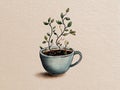 Coffee Mug with Tree Growing Inside â Symbol of Life Illustration Royalty Free Stock Photo