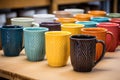 coffee mugs in different colors grouped together Royalty Free Stock Photo