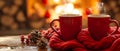 Coffee Mugs Next To A Crackling Fireplace, Creating A Cozy Autumn Ambiance