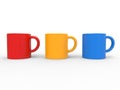 Coffee mugs in primary colors - red, yellow and blue Royalty Free Stock Photo