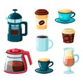 Coffee mugs vector collection in cartoon style Royalty Free Stock Photo