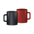 Coffee mugs vivid red and black colors