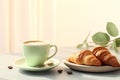 coffee near pistachio cream croissant, life style Authentic living
