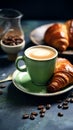 coffee near pistachio cream croissant, life style Authentic living