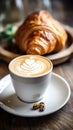 coffee near pistachio cream croissant, life style Authentic living