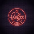 Coffee neon logo. Coffee shop neon sign