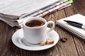 Coffee, newspaper and notepad