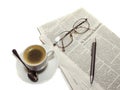 Coffee, the newspaper, pencil Royalty Free Stock Photo