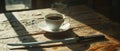 Coffee and ninja sword on table, soft light, still life, warriors morning , minimalist