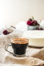 Coffee and no bake cheesecake mousse with cherries