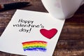 Coffee and note with text happy valentines day Royalty Free Stock Photo