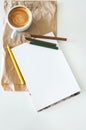 Coffee, notepad and color pencils Royalty Free Stock Photo