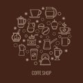 Coffee outline icons in circle design