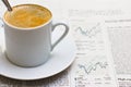 Coffee over newspaper Royalty Free Stock Photo