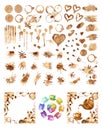 Coffee paint stains, splashes and harts set Royalty Free Stock Photo