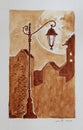 Coffee painting street lamp shillouette