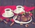 coffee and Pancake with strawberries