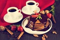 coffee and Pancake with strawberries