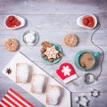 Coffee Party Time with biscuits. New Year and Christmas Decor wi