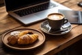 Coffee pastry laptop. Generate Ai