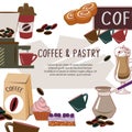 Coffee pastry shop banner template for web, social media and print flat vector.