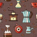 Coffee Pattern with Cups Grinder and Pots