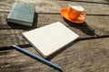 Coffee, pencil, notebook and blank piece of paper Royalty Free Stock Photo