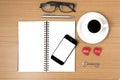 Coffee and phone with key,eyeglasses,notepad,heart