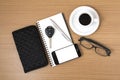 Coffee and phone with notepad,car key,eyeglasses and wallet Royalty Free Stock Photo