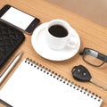 Coffee and phone with notepad,car key,eyeglasses and wallet Royalty Free Stock Photo