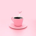 Coffee pink cup on pink pastel background minimal concept