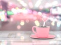 Coffee pink cup on wooden table