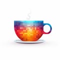 Colorful Cup Of Coffee: Pixel Design Stock Illustration