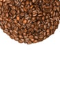 Coffee plate made from roasted coffee beans isolated on white background. Top view Royalty Free Stock Photo