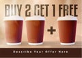 Coffee 2 plus 1 Banner Concept Cappuccino Background. Vector EPS10