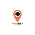 Coffee point logo with coffee cup and location icon on white background