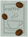 Coffee cup outline with beans vector poster design.