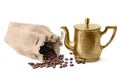 Coffee pot and coffee beans Royalty Free Stock Photo