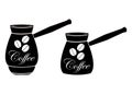 Coffee pot. Coffee machine. Black pattern on white background