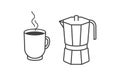 Coffee Pot and Cup of Coffee. Coffeepot. Breakfast. Coffee Shop Design Template.