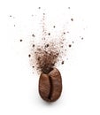 Coffee powder burst from coffee bean Royalty Free Stock Photo