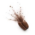 Coffee powder burst from coffee bean Royalty Free Stock Photo