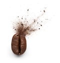 Coffee powder burst from coffee bean Royalty Free Stock Photo