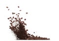 Coffee powder mix bean fly explosion, Coffee crushed mix seed float explode, abstract cloud fly. Coffee dust powder bean splash Royalty Free Stock Photo