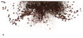 Coffee powder mix bean fly explosion, Coffee crushed mix seed float explode, abstract cloud fly. Coffee dust powder bean splash Royalty Free Stock Photo